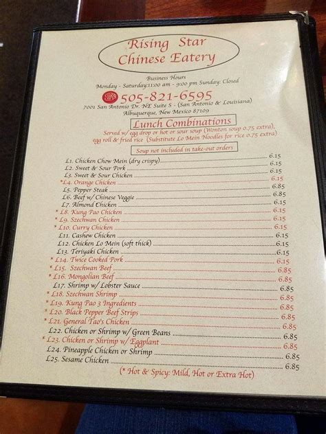 rising star chinese eatery|rising star chinese albuquerque menu.